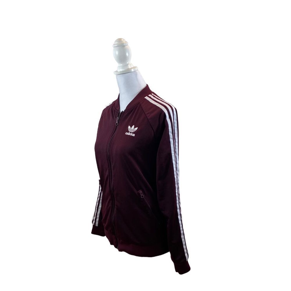Ladies Small Maroon Full Zip Adidas Triple Stripe Trefoil Track Jacket Small - Picture 10 of 15